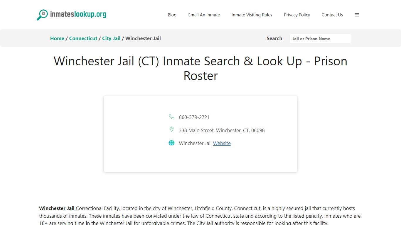 Winchester Jail (CT) Inmate Search & Look Up - Prison Roster