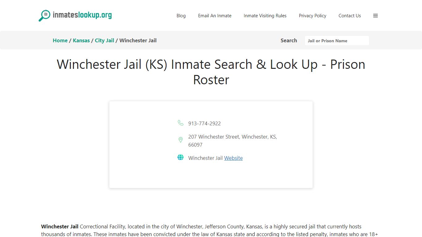 Winchester Jail (KS) Inmate Search & Look Up - Prison Roster